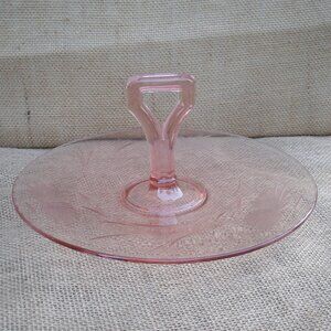 Vintage Cambridge Pink Depression Glass Handle Tray